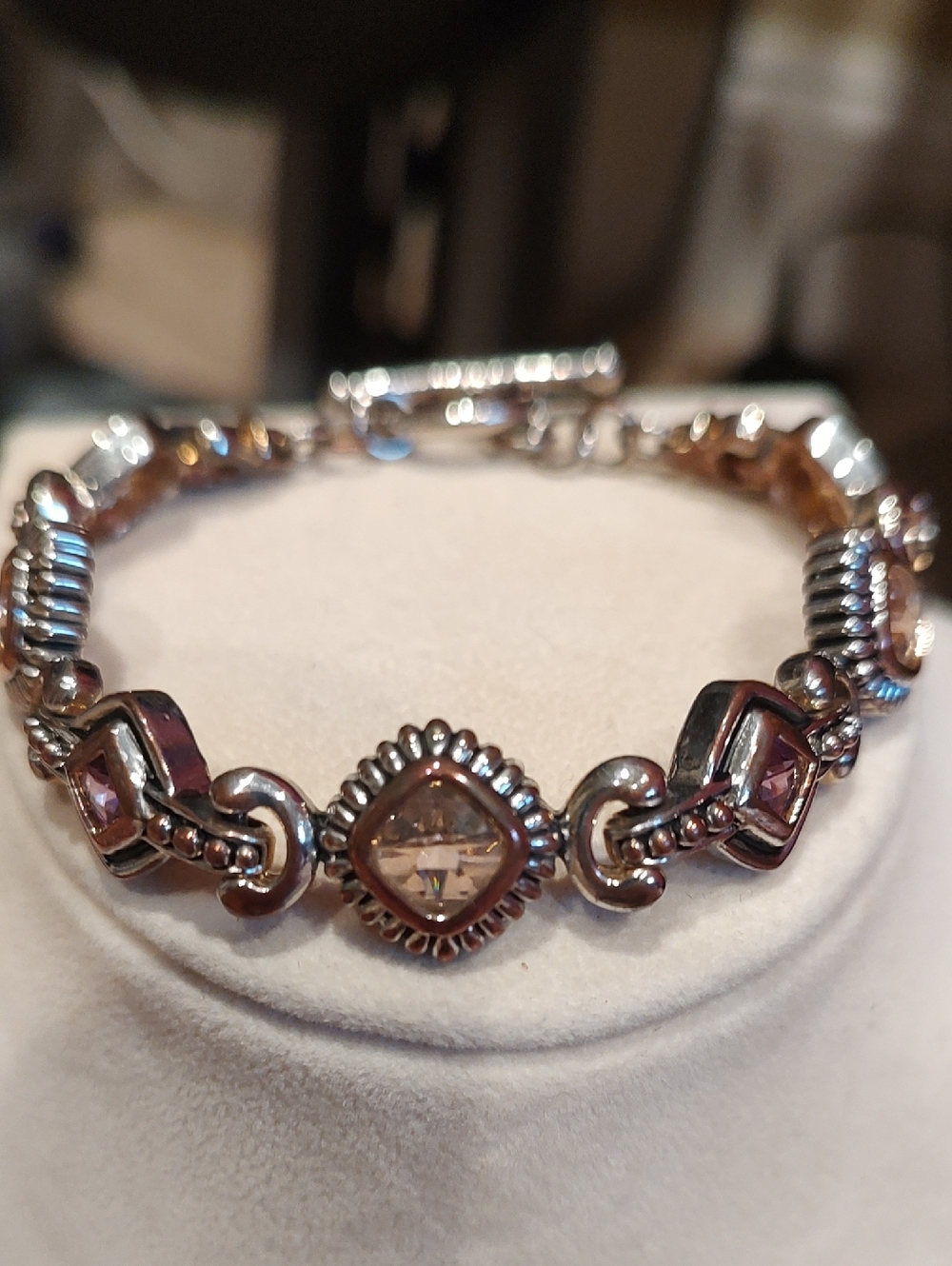 Vintage Two-Toned Pink Tourmaline & Kunzite Toggle Bracelet 7 1/2 Inches